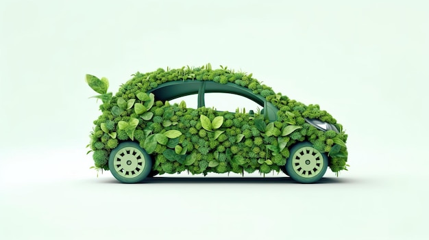 Ícone de folha verde de carro elétrico em fundo branco Projeto de conceito de proteção ambiental