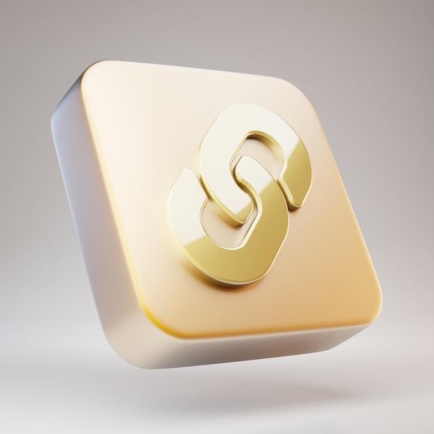 Ícone de link. Símbolo de link dourado na placa de ouro fosco. Ícone de mídia social renderizado 3D.