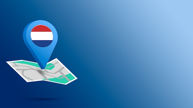 Ícone de localização com a bandeira da Holanda no mapa renderização 3D