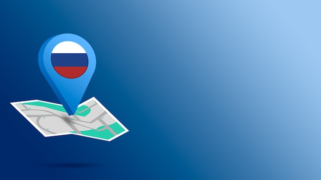 Ícone de localização com a bandeira da Rússia no mapa 3D render