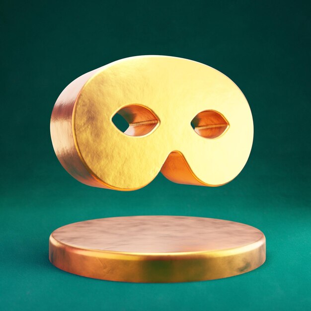 Ícone de máscara. Símbolo da máscara Fortuna Gold com fundo Tidewater Green. Ícone de mídia social renderizado 3D.