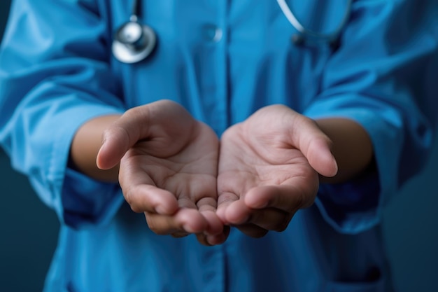 Ícone de médicos e enfermeiros na mão de fundo médico