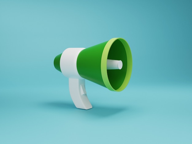 Ícone de megafone verde. Ilustração 3D