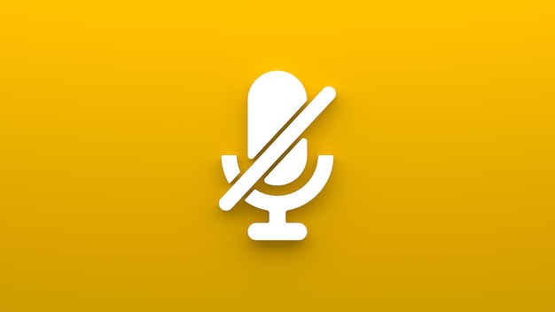 Ícone de microfone tachado minimalista silenciar a renderização 3d de um ícone plano em um fundo amarelo