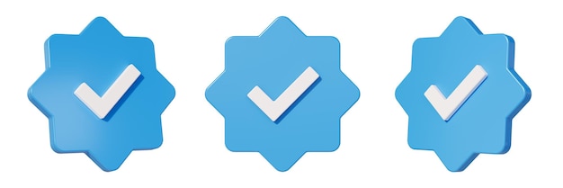 Ícone de mídia social de marca de seleção de verificação de perfil Emblema verificado azul com sinal de marca de seleção isolado em ilustração 3D de fundo vazio