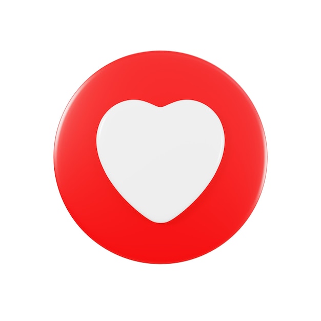 Ícone de mídia social do ícone do coração vermelho isolado no fundo branco com renderização em 3D do caminho de recorte