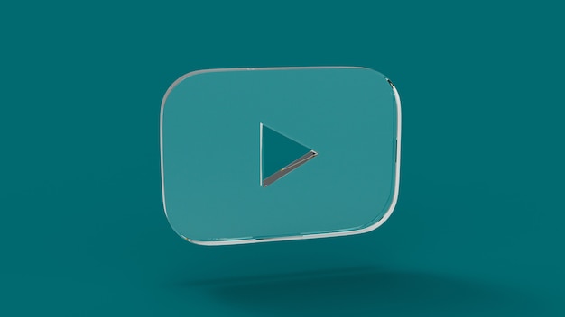 Ícone de mídia social do Youtube com renderização 3d cristalina com fundo colorido