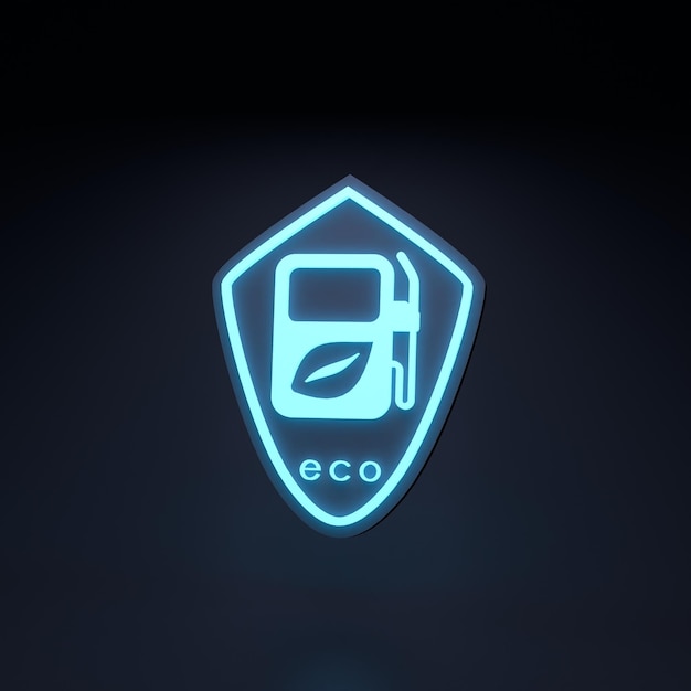Ícone de néon de combustível ecológico Conceito de ecologia 3d render ilustração