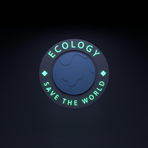 Ícone de néon sobre o tema da ECO Ecologia e conservação do planeta 3d render ilustração