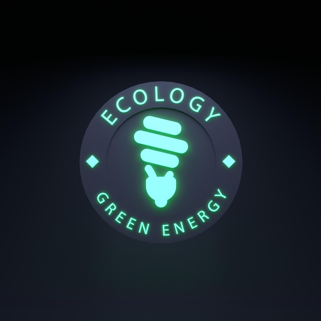 Ícone de néon sobre o tema da ilustração de renderização 3d conceito amigável ECO ECO