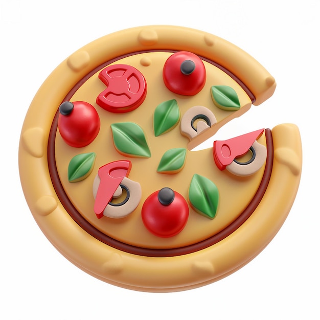 Ícone de pizza bonito renderização 3D de fundo branco IA generativa