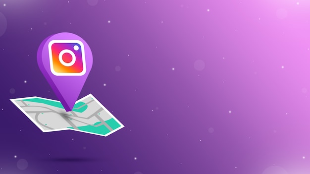 Ícone de ponto de localização com logotipo do instagram no mapa 3D