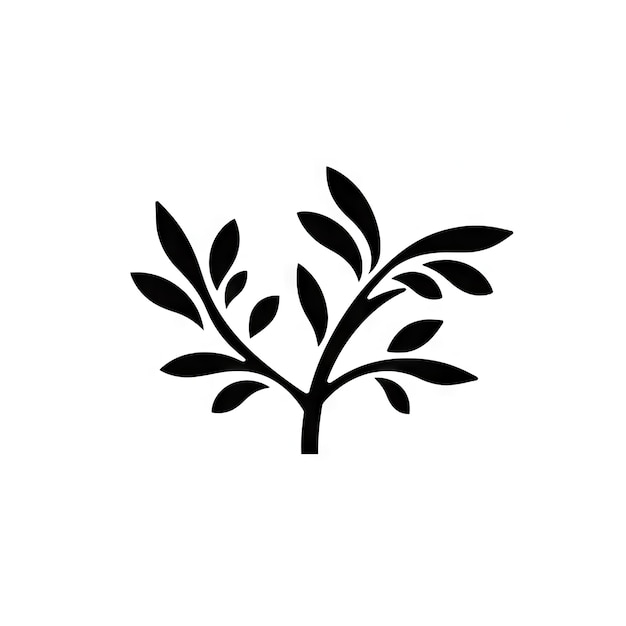 Ícone de ramo de louro Símbolo de galho mínimo Folhas Silhueta Ramos de árvore Forma Ervas Folha de planta Eucalipto Ramo Silhuetas Preto e branco Ilustração de IA generativa