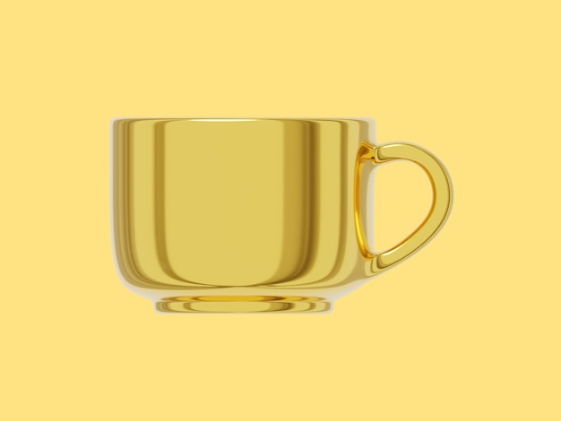 Ícone de renderização 3D de metal dourado de caneca em fundo amarelo