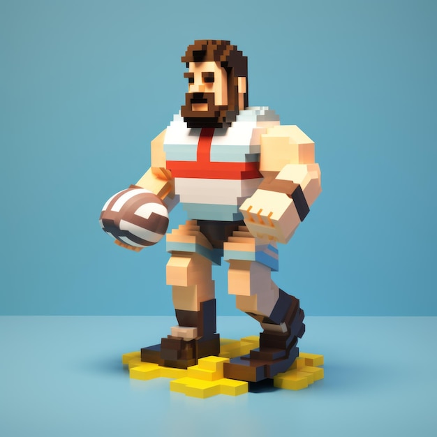 Ícone de Rugby esculpido em Pixel Art 3d 8 Bit Cartoon