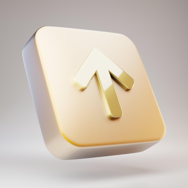 Ícone de seta para cima. Símbolo de seta para cima dourado na placa de ouro fosco. Ícone de mídia social renderizado 3D.