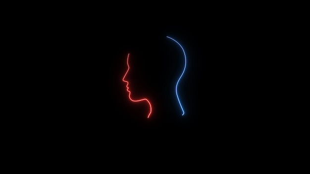 Ícone de silhueta da cabeça do homem sinal de forma facial de néon