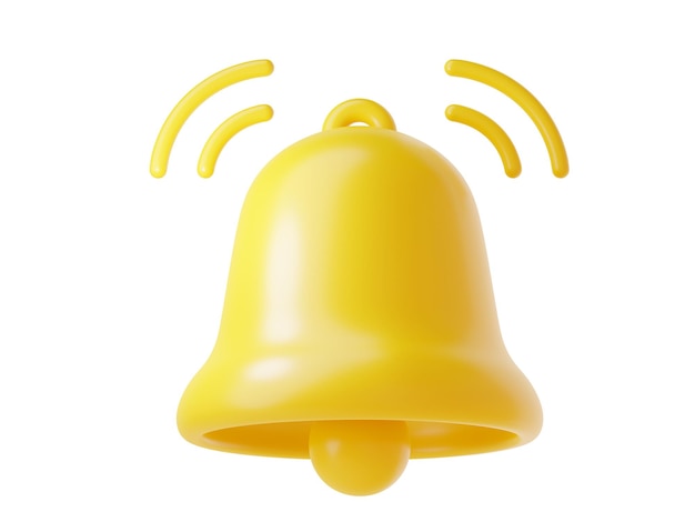 Ícone de sino de notificação 3d renderizar ilustração de desenho animado bonito de sino amarelo simples para lembrete ou conceito de aviso