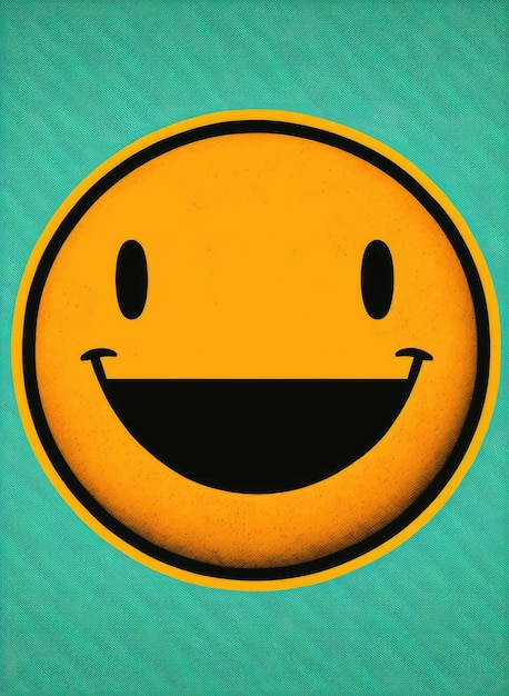 Ícone de smiley amarelo retrô em fundo azul criado usando tecnologia generativa de IA