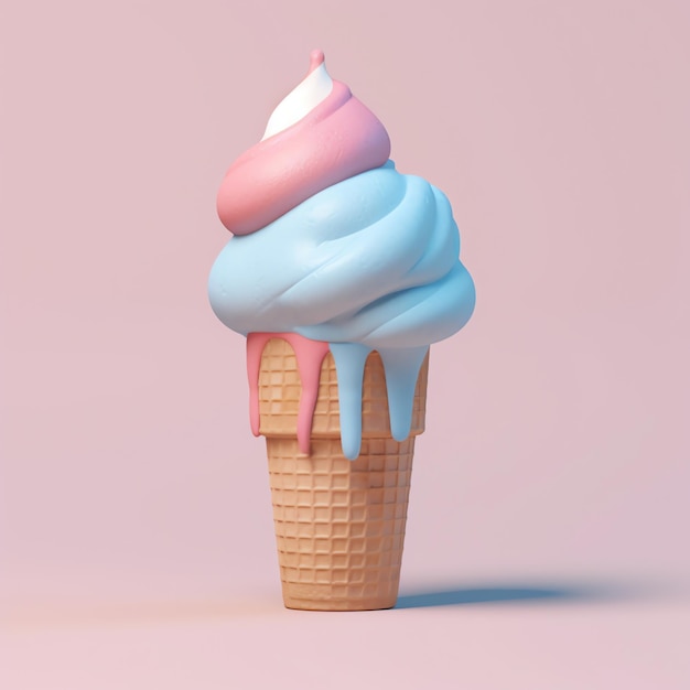 Ícone de sorvete 3D em fundo rosa
