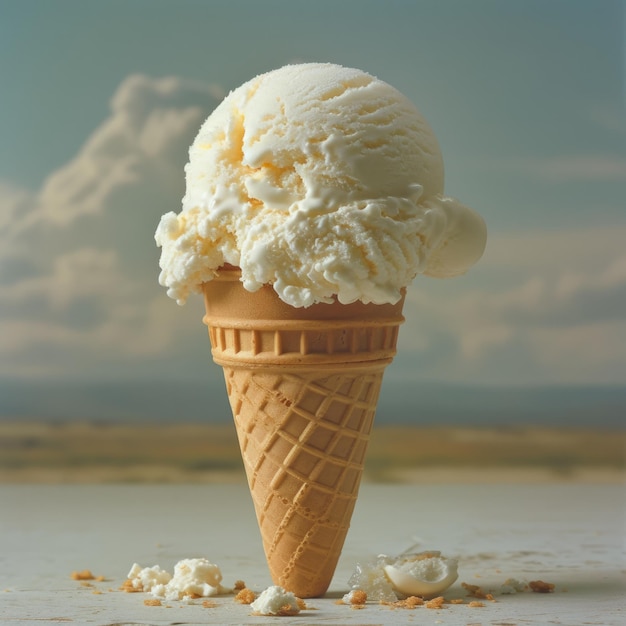 Cone de sorvete com bolas de sorvete de diferentes sabores