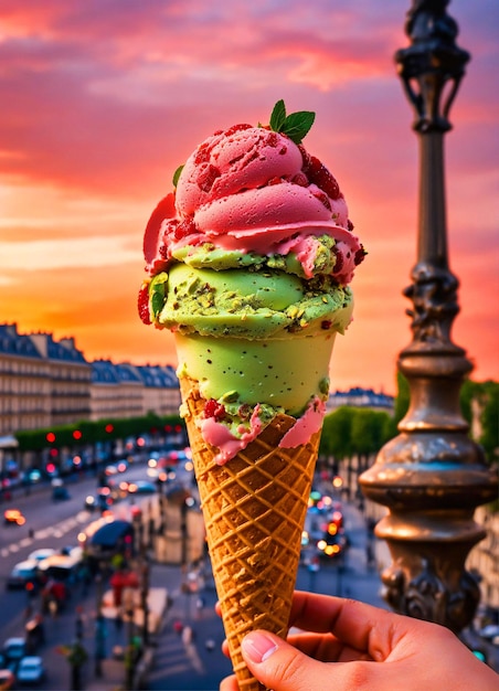 cone de sorvete isolado fundo de baunilha verão açúcar doce comida wafer fria comida sobremesa