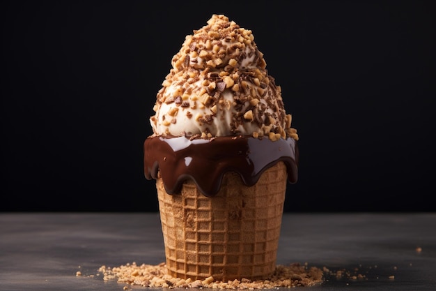 Foto cone de sorvete recheado com chocolate brigadeiro de leite doce