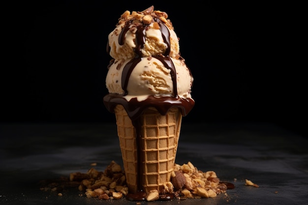 Cone de sorvete recheado com chocolate brigadeiro de leite doce