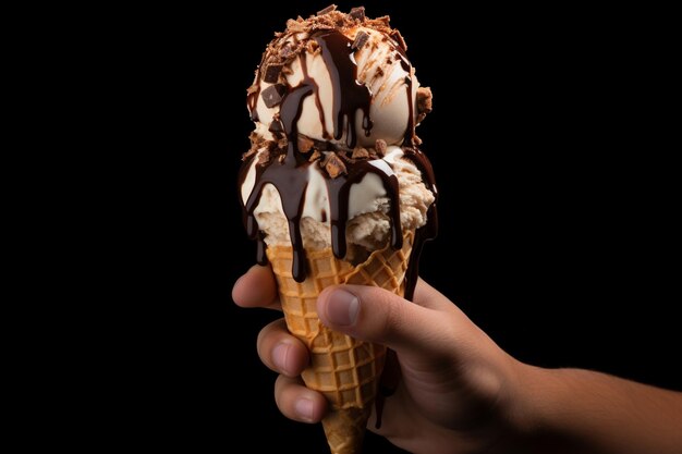 Foto cone de sorvete recheado com chocolate brigadeiro de leite doce