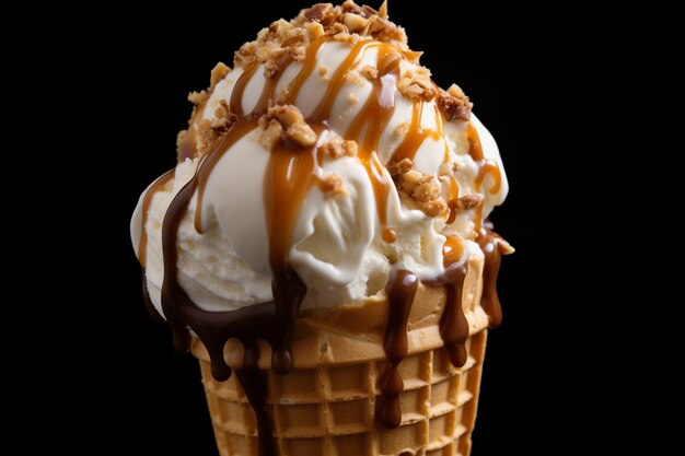 Foto cone de sorvete recheado com chocolate brigadeiro de leite doce