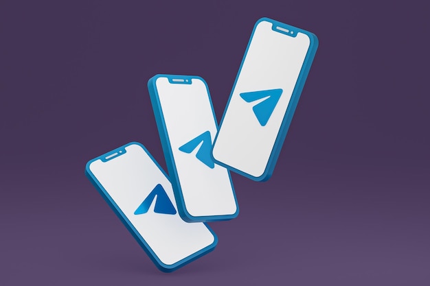 Ícone de telegrama na tela do smartphone ou celular 3d renderização