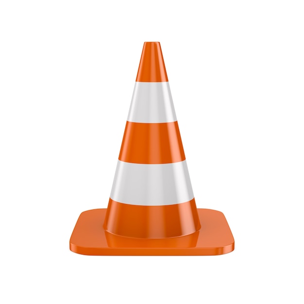 Cone de tráfego em fundo branco. Ilustração 3d isolada