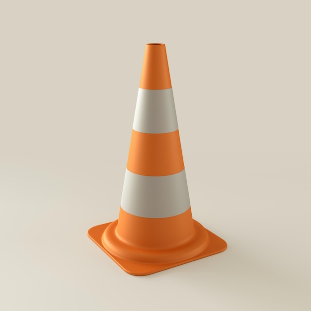 Foto cone de tráfego monocromático em renderização 3d de fundo laranja