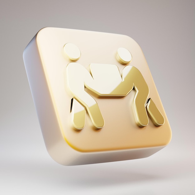 Ícone de transporte de pessoas. Pessoas douradas carregam o símbolo na placa de ouro fosco. Ícone de mídia social renderizado 3D.