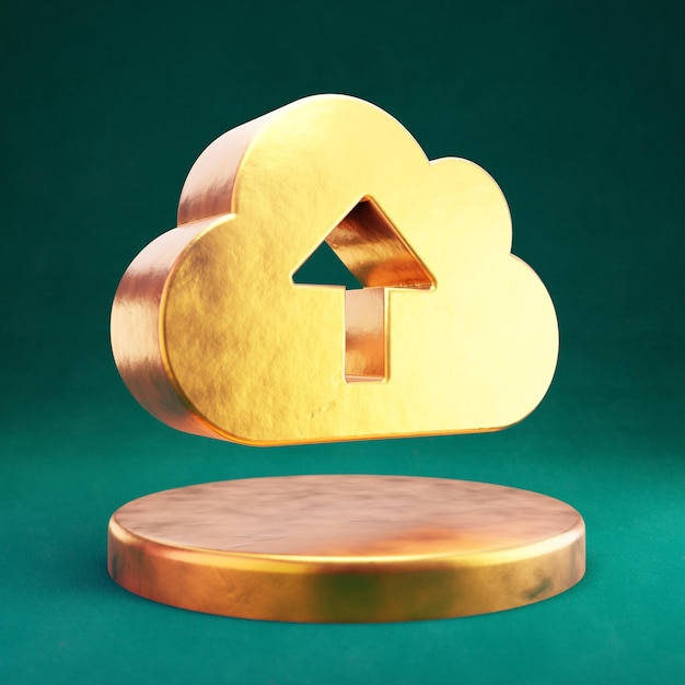 Ícone de upload na nuvem. Símbolo Fortuna Gold Cloud Upload com fundo Tidewater Green. Ícone de mídia social renderizado 3D.