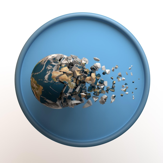 Ícone do ambiente com planeta quebrado isolado na ilustração 3D do App de fundo branco