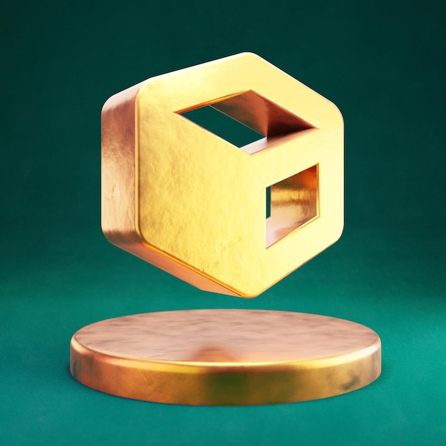 Ícone do cubo. Símbolo Fortuna Gold Cube no pódio dourado.
