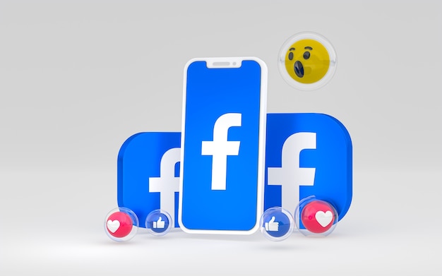 Ícone do Facebook na tela do smartphone e as reações do Facebook adoram, uau, como emoji com espaço de cópia