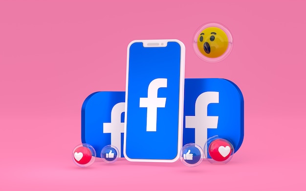 Ícone do Facebook na tela do smartphone e as reações do Facebook adoram, uau, como emoji com espaço de cópia