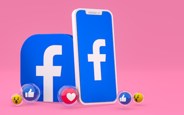 Ícone do Facebook na tela do smartphone e as reações do Facebook adoram, uau, como emoji com espaço de cópia