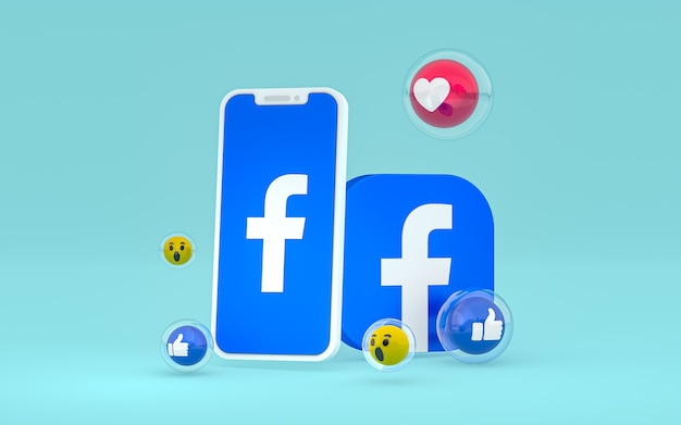 Ícone do Facebook na tela do smartphone e as reações do Facebook adoram, uau, como emoji com espaço de cópia