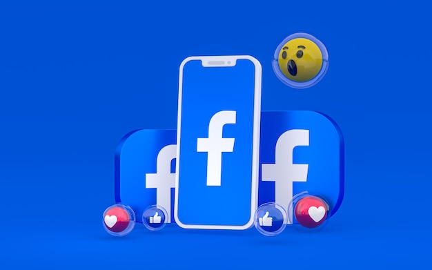 Ícone do Facebook na tela do smartphone e as reações do Facebook adoram, uau, como emoji