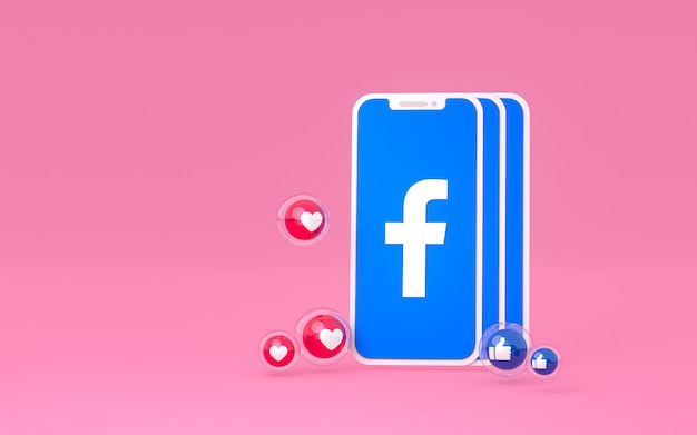 Ícone do Facebook na tela do smartphone e reações do Facebook