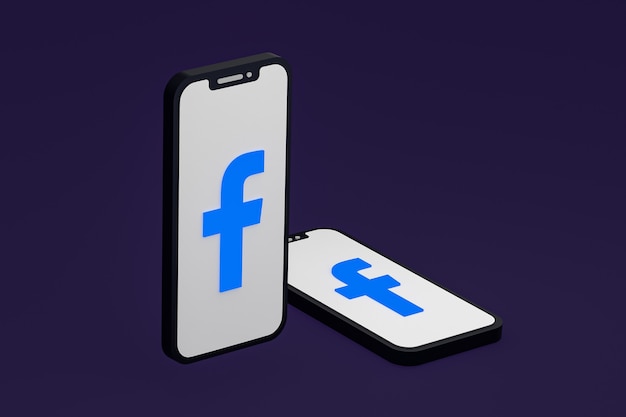 Ícone do Facebook na tela do smartphone ou renderização 3D do telefone móvel