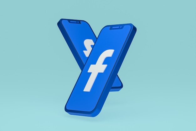 Ícone do Facebook na tela do smartphone ou renderização 3D do telefone móvel