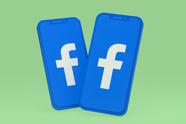 Ícone do Facebook na tela do smartphone ou renderização 3D do telefone móvel