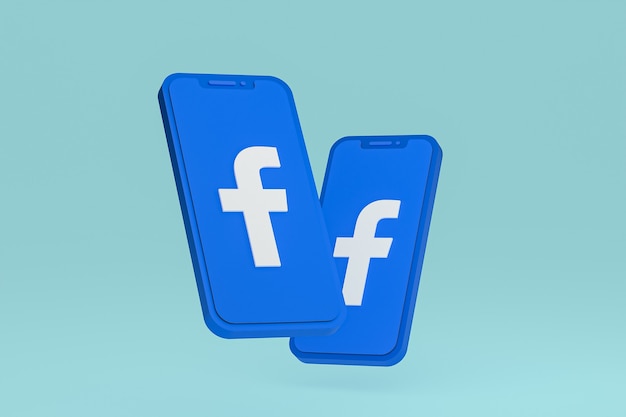 Ícone do Facebook na tela do smartphone ou renderização 3D do telefone móvel