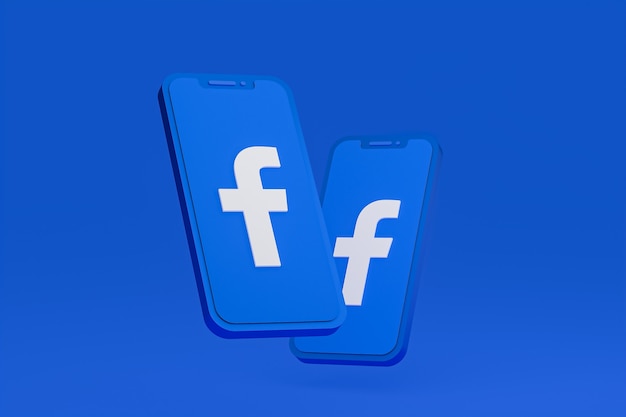Ícone do Facebook na tela do smartphone ou renderização 3D do telefone móvel