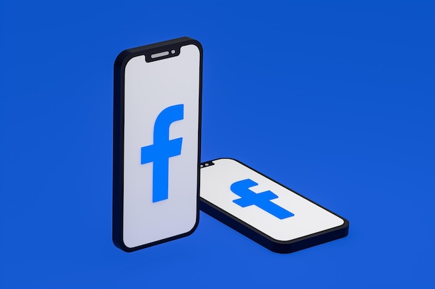 Ícone do Facebook na tela do smartphone ou renderização 3D do telefone móvel