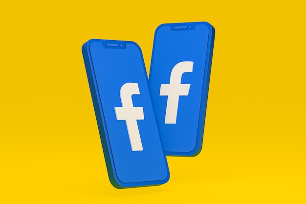 Ícone do Facebook na tela dos telefones celulares 3d render